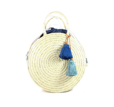 Handbag Palm Leaf Blue - Cotton Pouch - Ecofriendly and Fair - Quetzal Artisan