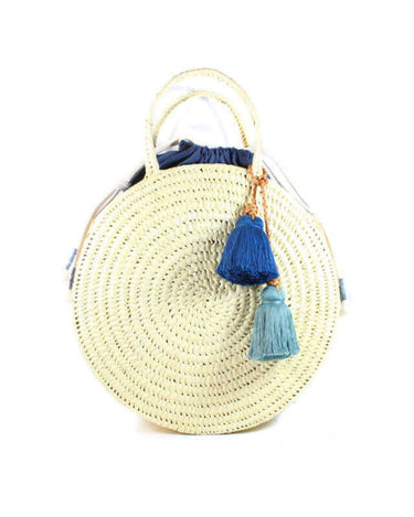 Handbag Palm Leaf Blue - Cotton Pouch - Ecofriendly and Fair - Quetzal Artisan