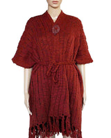 Poncho Shawl Bordeaux - Handwoven Women Alpaca Wool Wrap Red - Quetzal Artisan