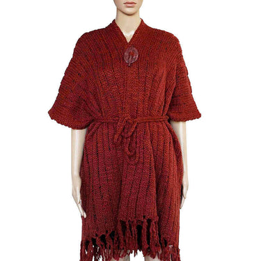 Poncho Shawl Bordeaux - Handwoven Women Alpaca Wool Wrap Red - Quetzal Artisan