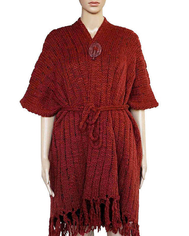 Poncho Shawl Bordeaux - Eco Wool - Fashionable and Warm - Quetzal Artisan