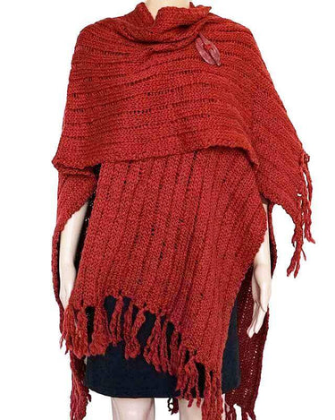 Poncho Shawl Bordeaux - Eco Wool - Fashionable and Warm - Quetzal Artisan