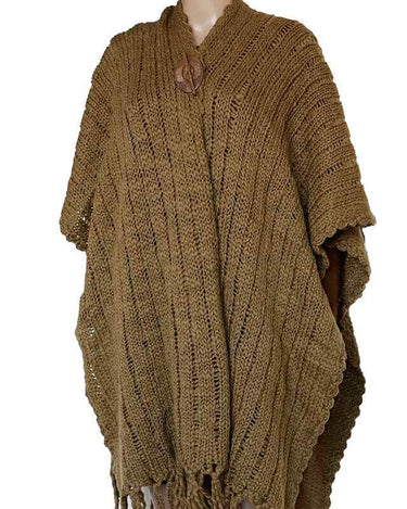 Poncho Shawl Green Ochre - Organic Wool - Fashionable & Warm - Quetzal Artisan