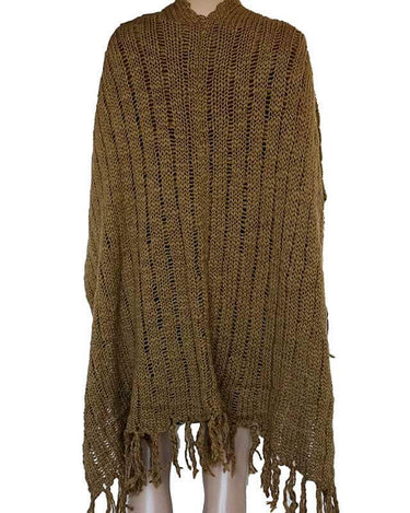 Poncho Shawl Green Ochre - Organic Wool - Fashionable & Warm - Quetzal Artisan