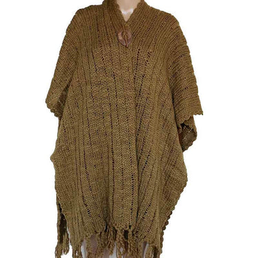 Poncho Shawl Green Ochre - Versatile Lightweight Wool Poncho - Quetzal Artisan