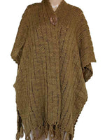 Poncho Shawl Green Ochre - Organic Wool - Fashionable & Warm - Quetzal Artisan