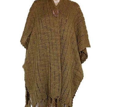 Poncho Shawl Green Ochre - Organic Wool - Fashionable & Warm - Quetzal Artisan