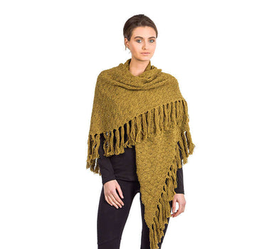 Poncho Shawl Green Olive - Alpaca Wool Triangel Shawl - Quetzal Artisan