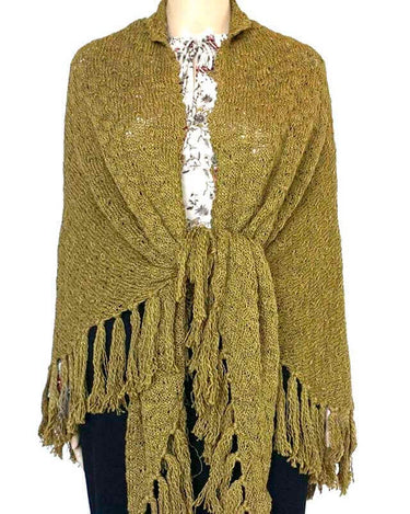 Poncho Shawl Green Olive - Alpaca Wool Triangel Shawl - Quetzal Artisan