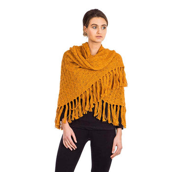 Poncho Shawl Yellow Mustard - Alpaca Wool Triangle Shawl - Quetzal Artisan