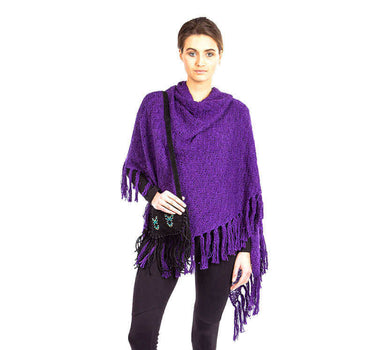 Poncho Shawl Purple - Alpaca Wool - Handmade Triangle Shawl - Quetzal Artisan