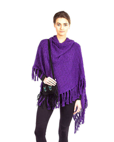 Poncho Shawl Purple - Alpaca Wool - Handmade Triangle Shawl - Quetzal Artisan