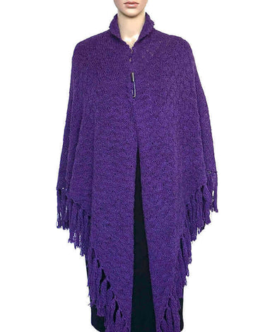 Poncho Shawl Purple - Alpaca Wool - Handmade Triangle Shawl - Quetzal Artisan