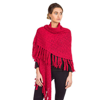 Poncho Shawl Red - Alpaca Wool - Knitted Triangel Shawl - Quetzal Artisan