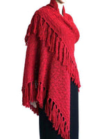 Poncho Shawl Red - Alpaca Wool - Knitted Triangel Shawl - Quetzal Artisan