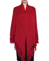 Poncho Shawl Red - Alpaca Wool - Knitted Triangel Shawl - Quetzal Artisan