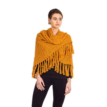 Poncho Shawl Yellow Mustard - Hand knitted Alpaca Wool Triangle Shawl - Quetzal Artisan