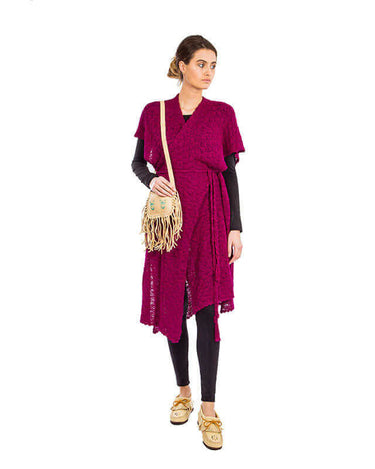 Poncho Tunic Fuchsia - Alpaca Wool - Stylish and Versatile - Quetzal Artisan