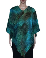 Poncho Green Blue - Organic Bamboo - Beautiful and Fairtrade - Quetzal Artisan