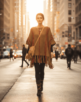 Poncho Ochre Coral - Women Pullover Poncho Stylish and Warm - Quetzal Artisan