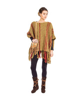 Poncho Ochre Coral - Handmade of Eco Wool - Stylish and Warm - Quetzal Artisan