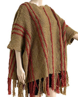 Poncho Ochre Coral - Handmade of Eco Wool - Stylish and Warm - Quetzal Artisan