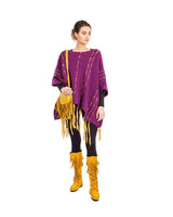 Poncho Plum Purple - Women Fringed Organic Wool Pullover - Quetzal Artisan