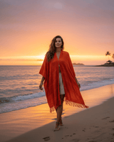 Orange Summer Poncho- Ecofriendly and Fairtrade Cotton Tunic - Quetzal Artisan