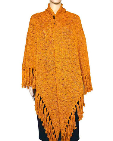 Poncho Shawl Yellow Mustard - Alpaca Wool Triangle Shawl - Quetzal Artisan