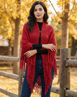 Red Triangle Shawl - Versatile Lightweight Alpaca Poncho - Quetzal Artisan