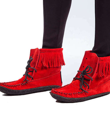 Short Boots Red - Fringes - Handmade Native Women Boots - Quetzal Artisan