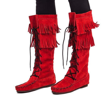 Fringed Red Boots - Style & Comfort - Handmade Suede Mukluks - Quetzal Artisan