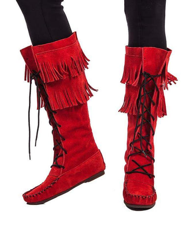 Fringed Red Boots - Style & Comfort - Handmade Suede Mukluks - Quetzal Artisan