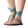 Sandals Blue Stripes - Lace Up - Cotton Straps - Fairtrade - Quetzal Artisan