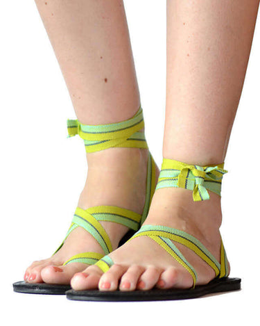 Sandals Green Stripes - Lace Up - Beads Ornament - Fairtrade - Quetzal Artisan