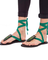 Sandals Jade Green - Beads Accessory - Lace Up - Fairtrade - Quetzal Artisan