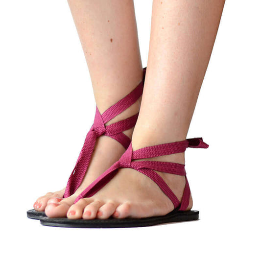 Sandals Dark pink - Cotton Straps - Handmade and Fairtrade