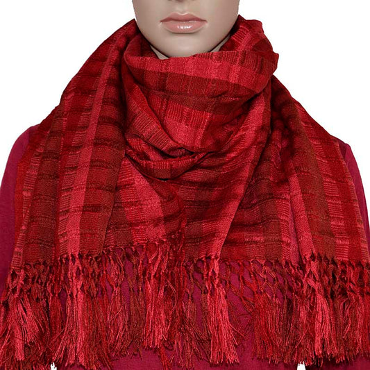 Scarf Red with Fringes Polyester