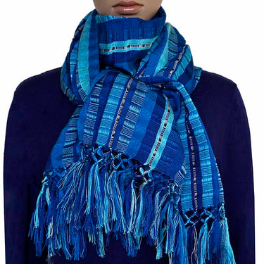 Scarf Blues with Fringes - Handmade - Beautiful and Fair - Quetzal Artisan