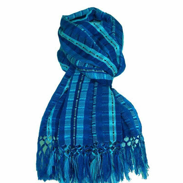 Scarf Blues with Fringes - Handmade - Beautiful and Fair - Quetzal Artisan