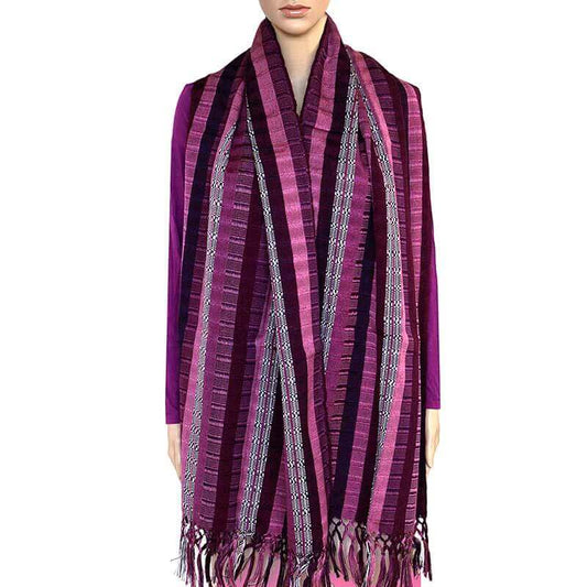 Scarf with fringes Maroon Pink