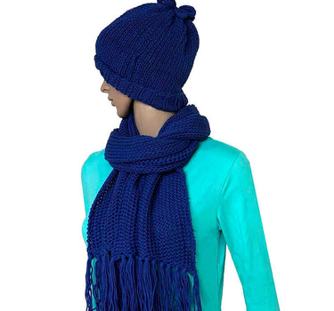 Scarf and Hat Blue - Merino Wool and Bio Cotton - Soft & Warm - Quetzal Artisan