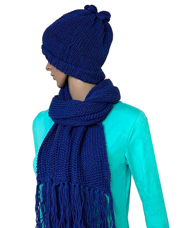 Scarf and Hat Blue - Merino Wool and Bio Cotton - Soft & Warm - Quetzal Artisan