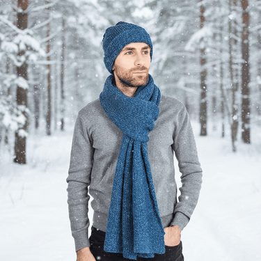 Scarf and Hat Blue Ocean - Men Long Winter Scarf Alpaca Wool - Quetzal Artisan