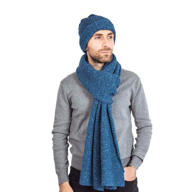 Scarf and Hat Blue Ocean - Men Long Winter Scarf Alpaca Wool - Quetzal Artisan