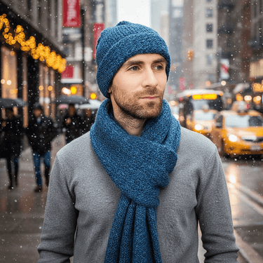 Scarf and Hat Blue Ocean - Men Long Winter Scarf Alpaca Wool - Quetzal Artisan