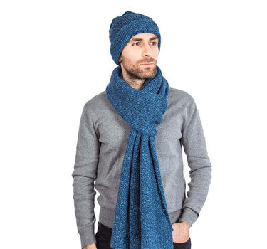 Scarf and Hat Blue Ocean - For Men - Fashionable and Warm - Quetzal Artisan