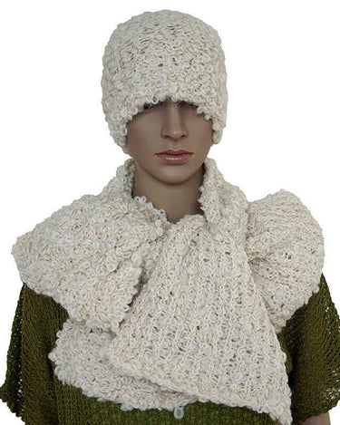 Scarf and Hat Boucle Natural - Handmade, Stylish and Warm - Quetzal Artisan