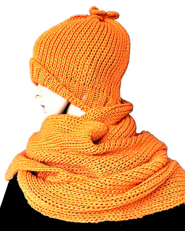 Scarf and Hat Orange - Merino Wool and Organic Cotton - Quetzal Artisan