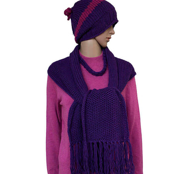 Scarf and Hat Purple - Handmade - Merino Wool & Organic Cotton - Quetzal Artisan